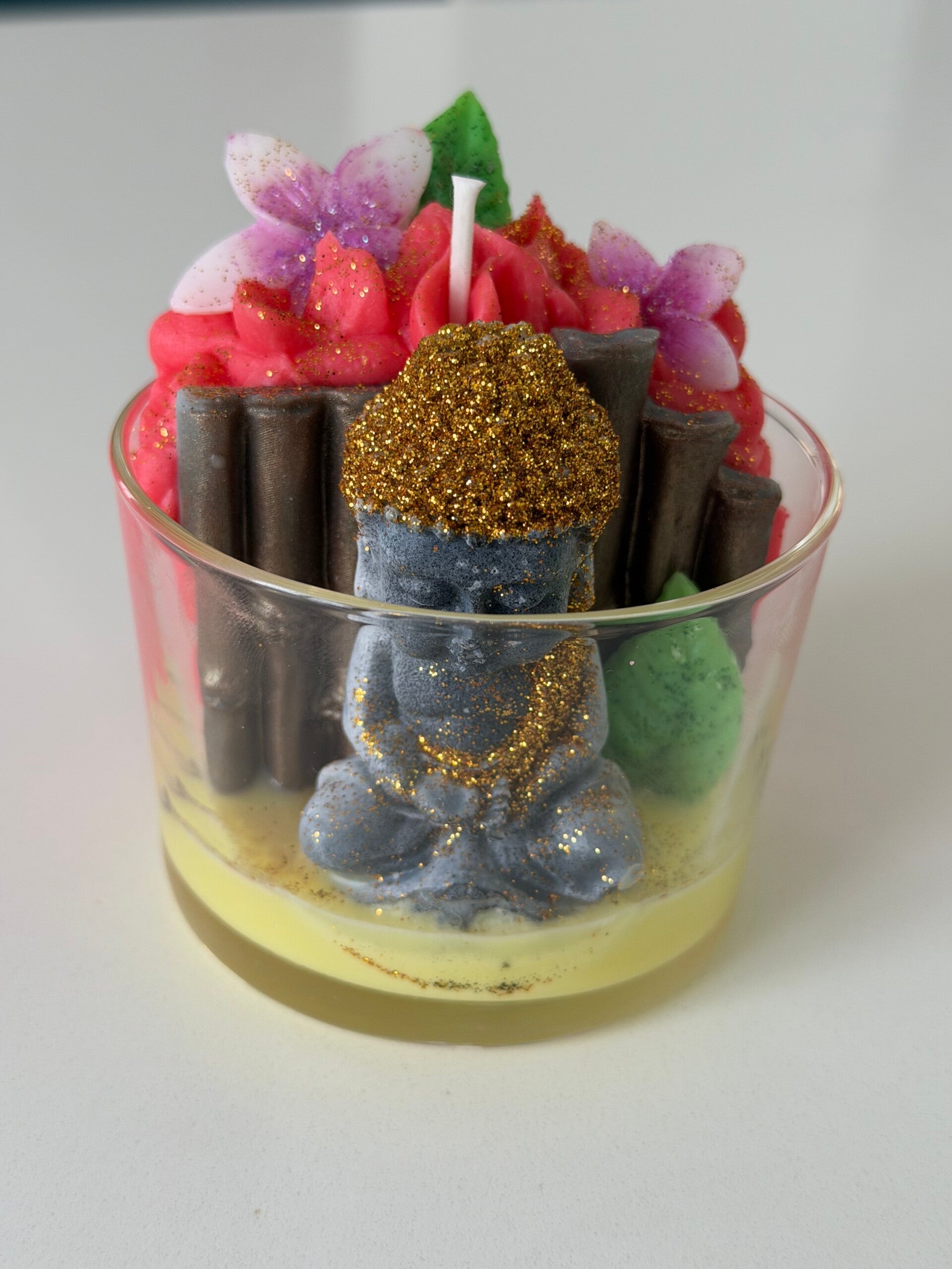 Bougie bouddha - fleurs de coton