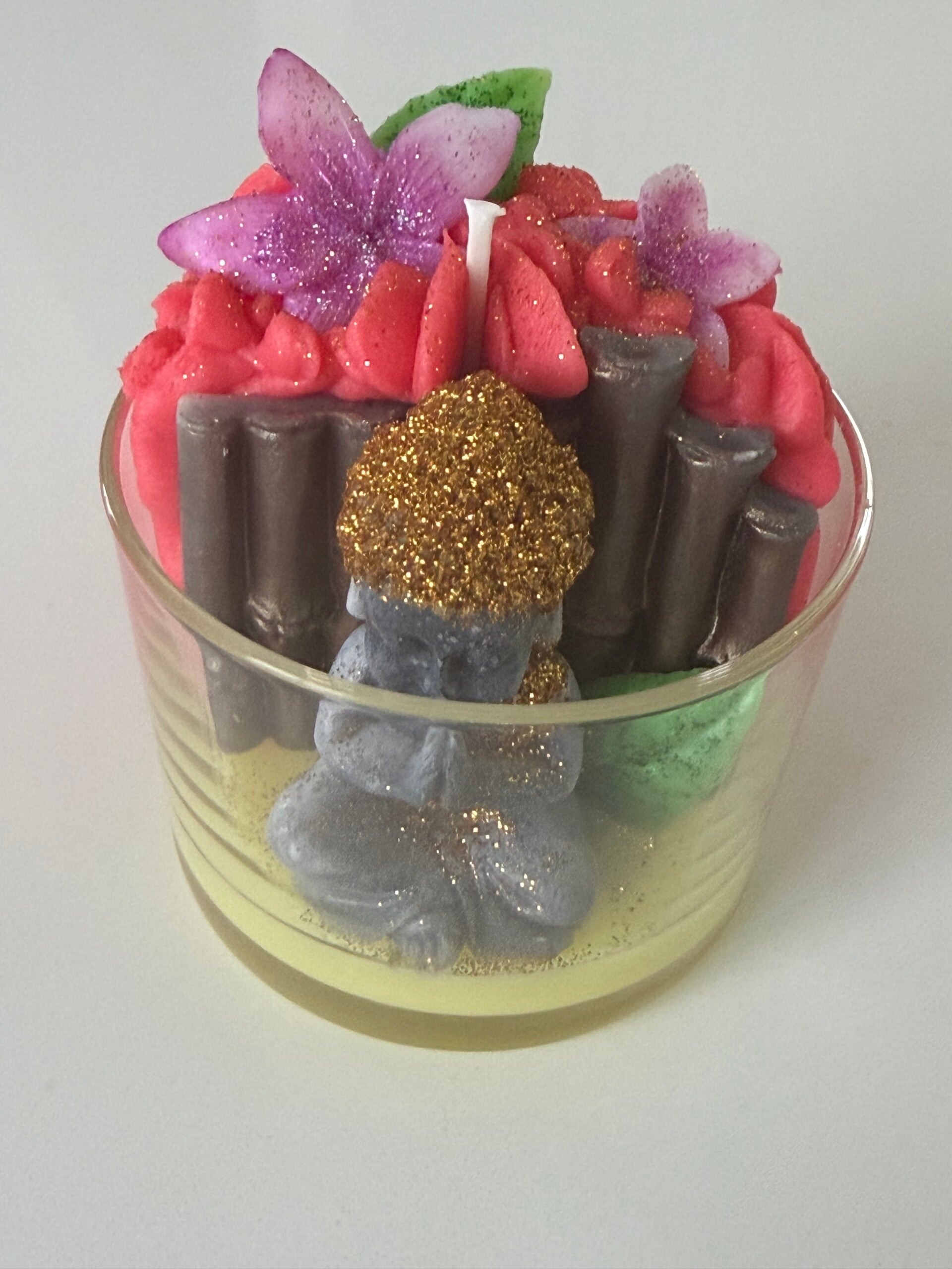 Bougie bouddha - fleurs de coton