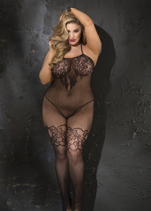 PLUS SIZE BEAUTIFUL STRETCH LACE FISHNET BODYSTOCKING X90388