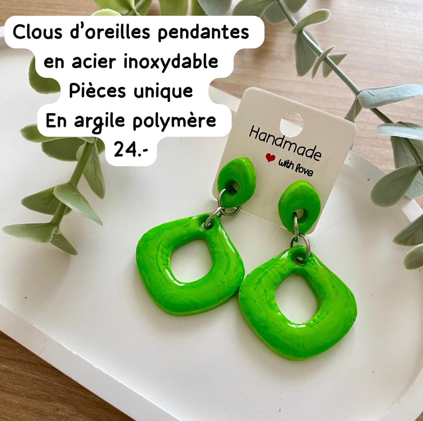 Clous d’oreilles pendantes, en argile polymère