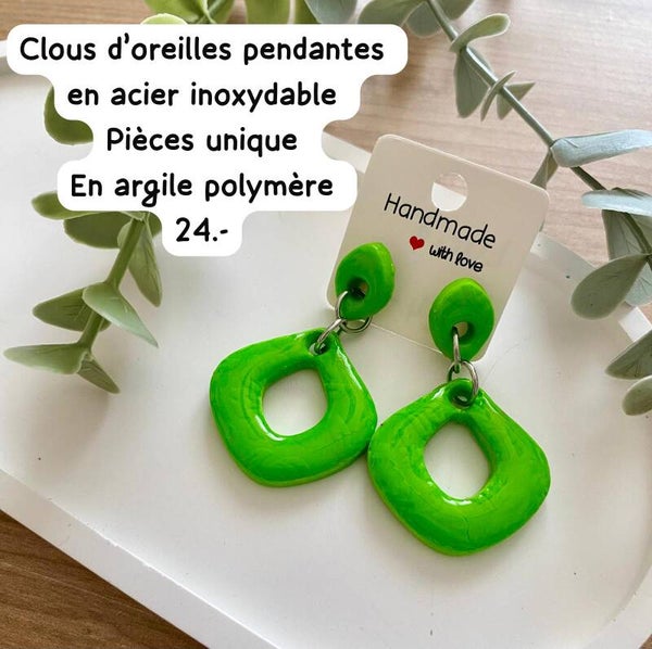 Clous d’oreilles pendantes, en argile polymère