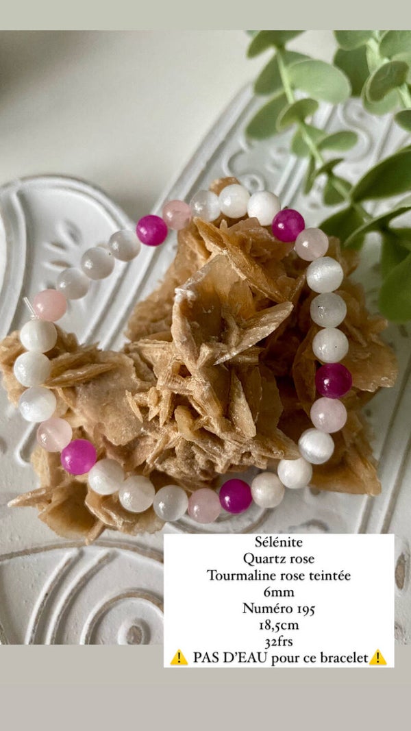 Bracelet Sélénite et Tourmaline rose teintée (numéro 195)