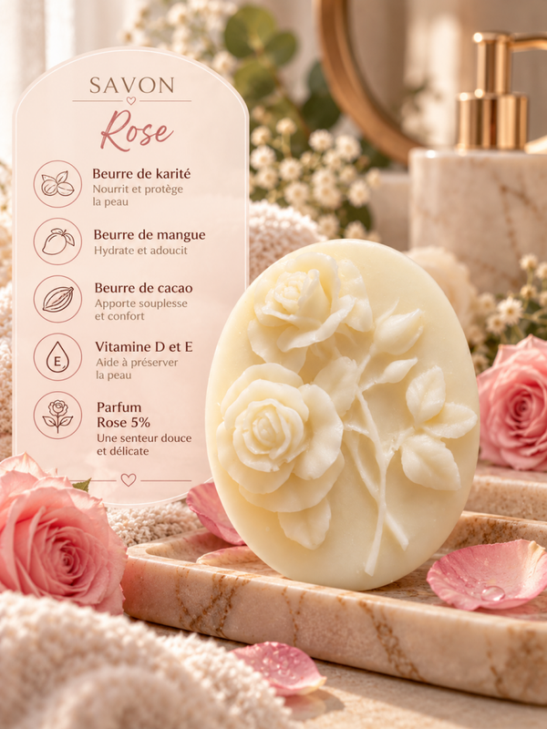 Savon solide à la Rose (corps et mains) 3 beurres