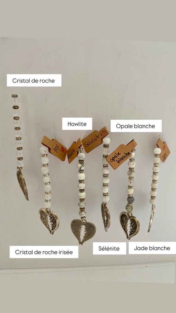 Ailes d’ange Cristal de roche, Howlite, Sélénite, Opale blanche, Jade blanche