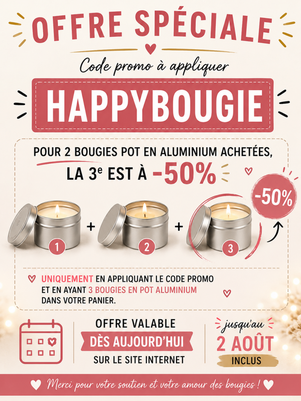 Bougies parfumées (pot en alu) en cire de soja, diverses senteurs