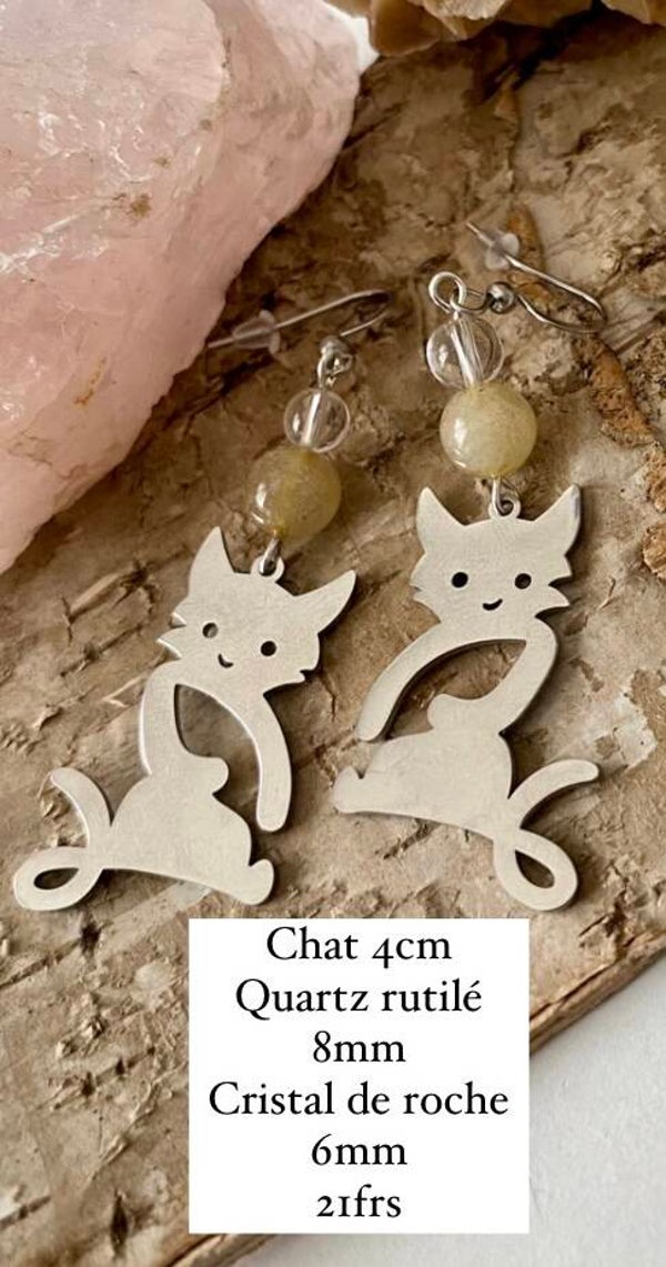 Boucles d’oreilles Quartz rutilé et Cristal de roche (numéro 148)