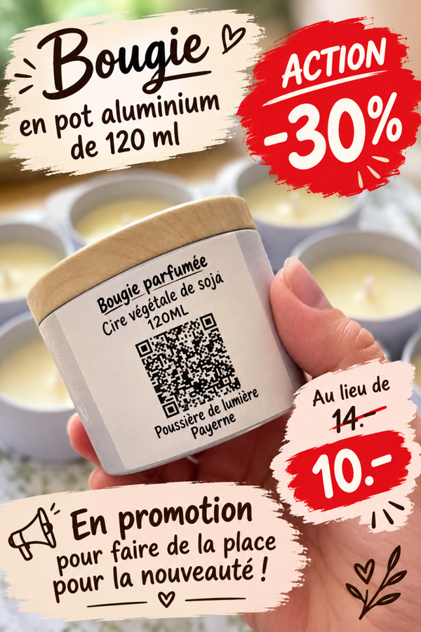 Bougies parfumées (pot en alu) en cire de soja, diverses senteurs
