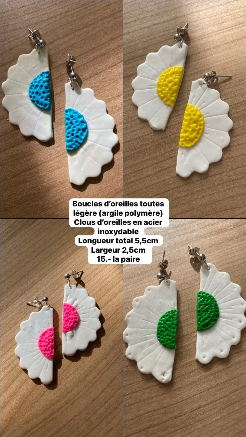 Boucles d’oreilles Marguerite Argile polymère