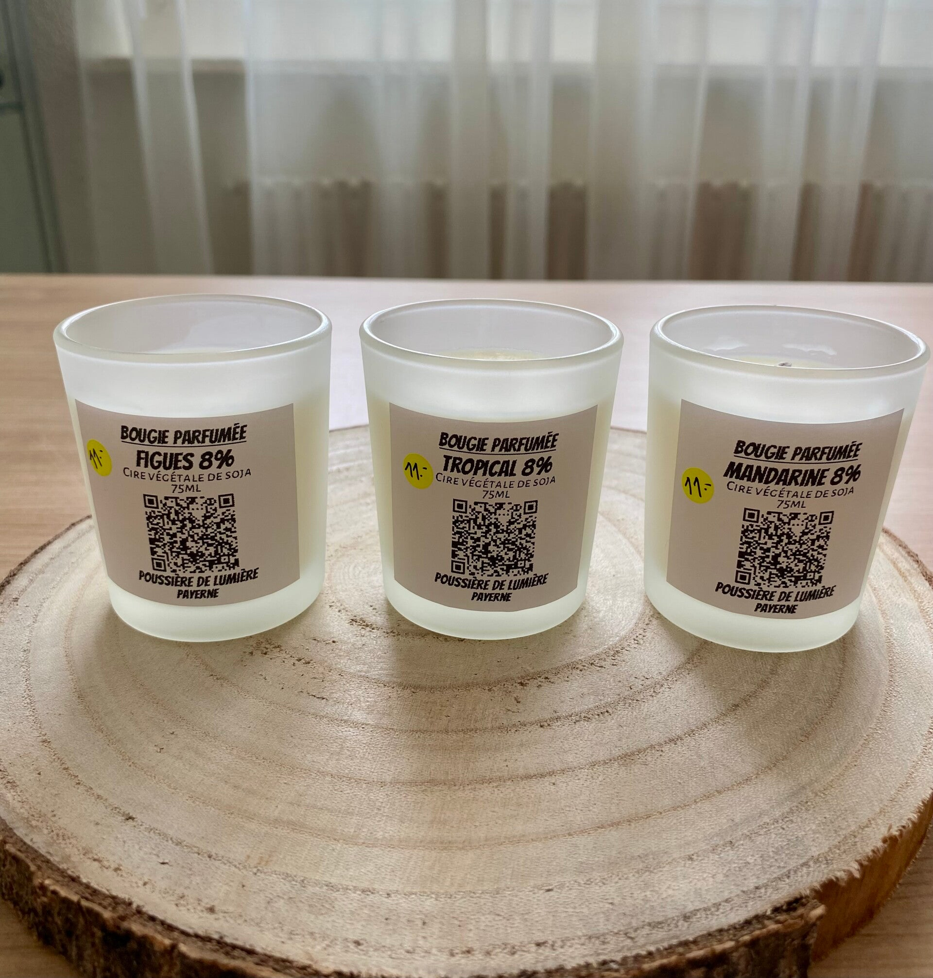 Bougie parfumé en Cire végétale de soja, diverses senteurs (bougeoir blanc givré)