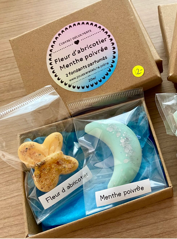 Coffret découverte fondants parfumés (senteur été fleur d’abricotier et menthe poivrée)