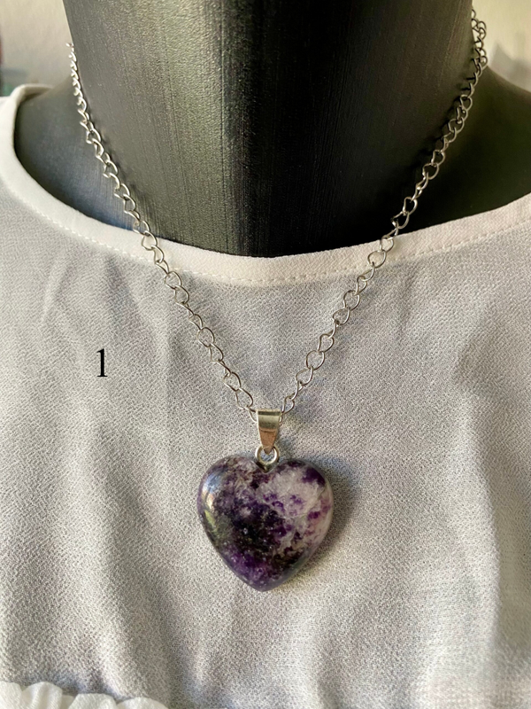 Collier cœur Lépidolite (argent 925) (numéro 1 et 2)