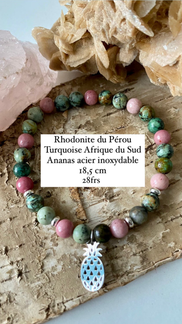 Bracelet Rhodonite Pérou et Turquoise Afrique du Sud (numéro 59)
