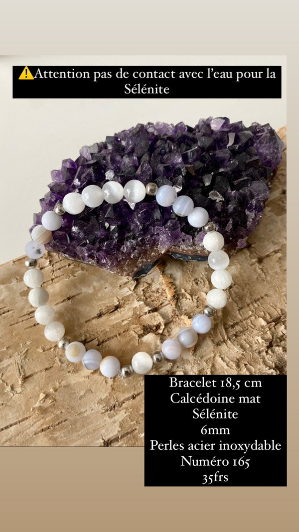 Bracelet Sélénite et Calcédoine mat (numéro 165)