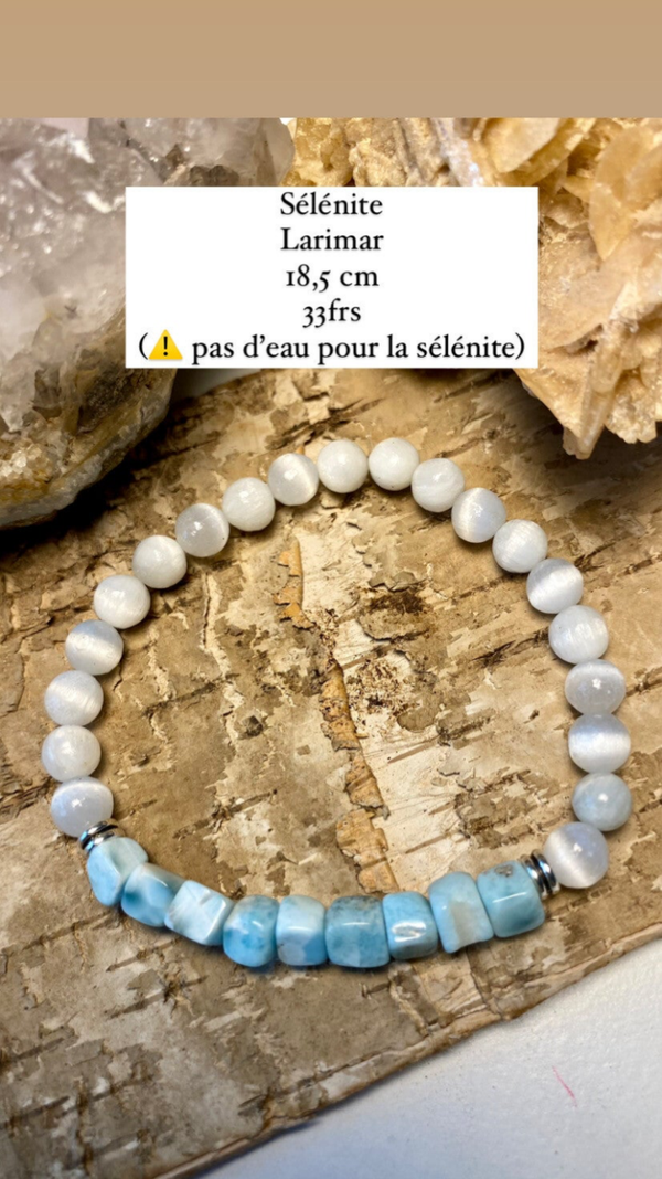 Bracelet Larimar et Sélénite (numéro 67)