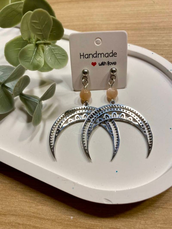 Boucles d’oreilles pierre de lune abricot (numéro 302)