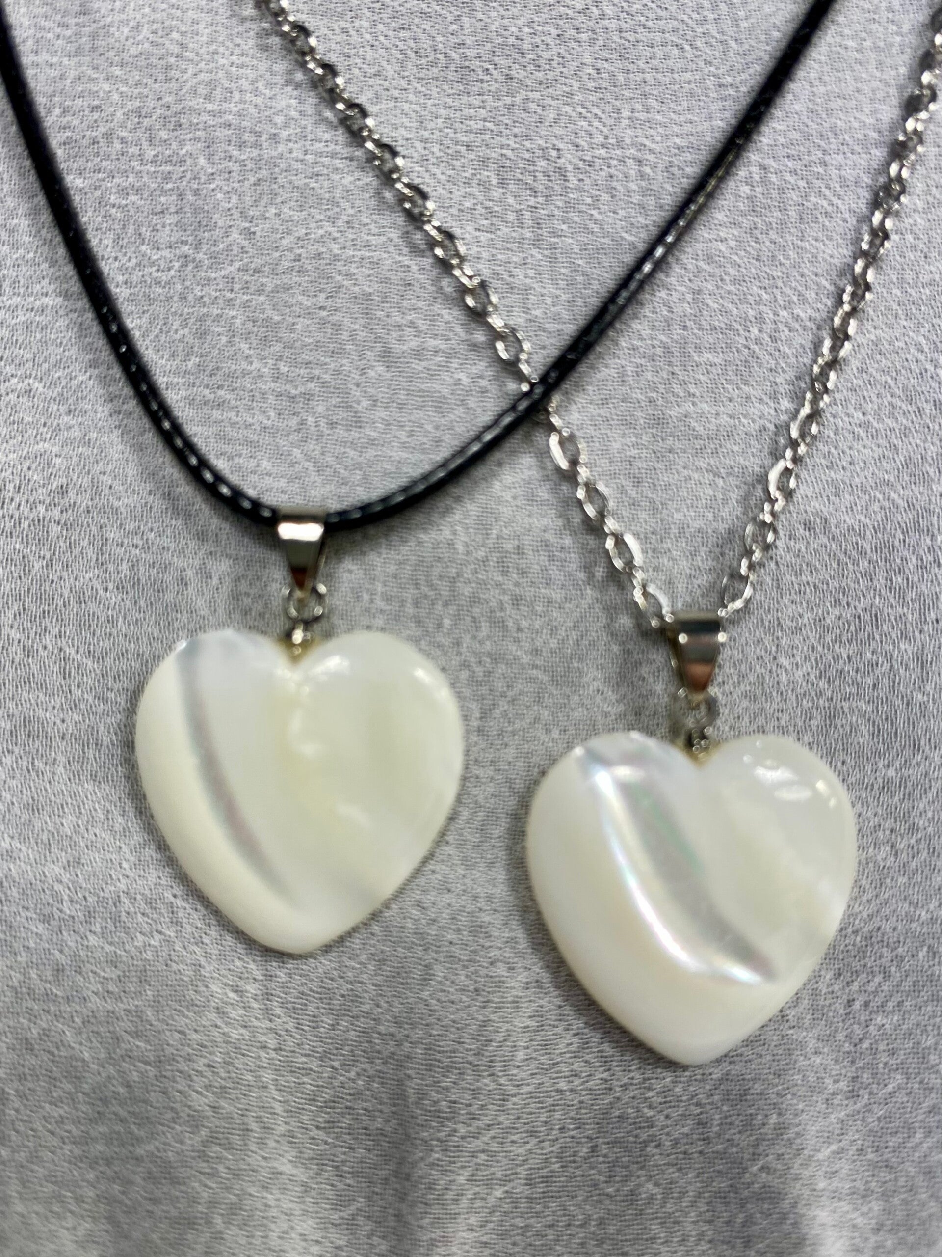 Collier cordon noir ou chaîne en acier inoxydable, pendentif cœur en Nacre