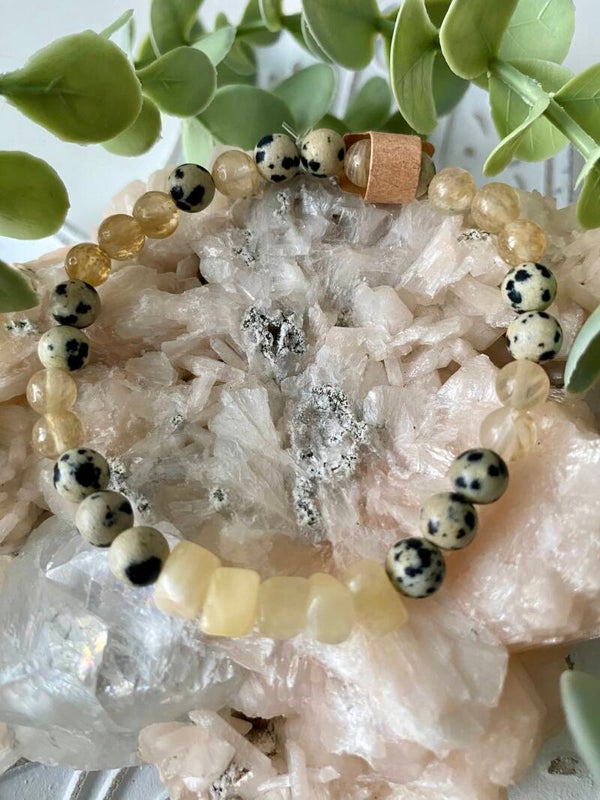 Bracelet Citrine, Calcite jaune, Jaspe dalmatien (numéro 65)