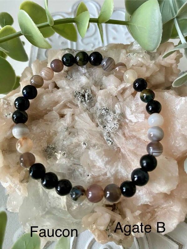 Bracelet Oeil de Faucon et Agate Botswana (numéro 7)