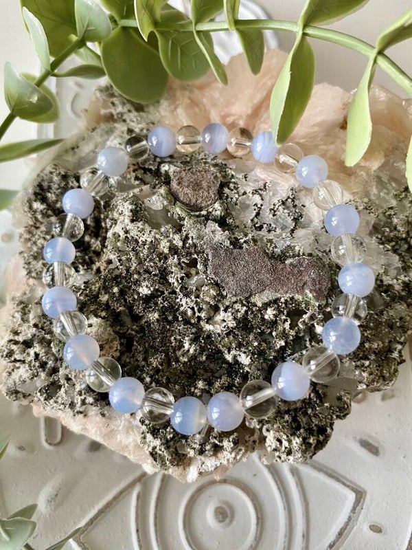 Bracelet Calcédoine et Cristal de roche (numéro 26)
