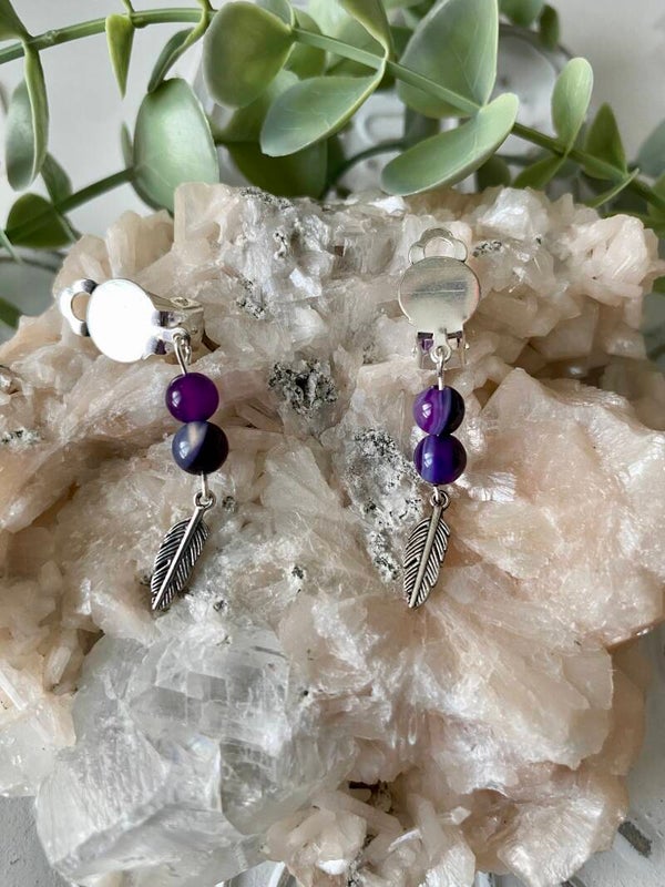 Clips d’oreilles Agate violette (numéro 86)