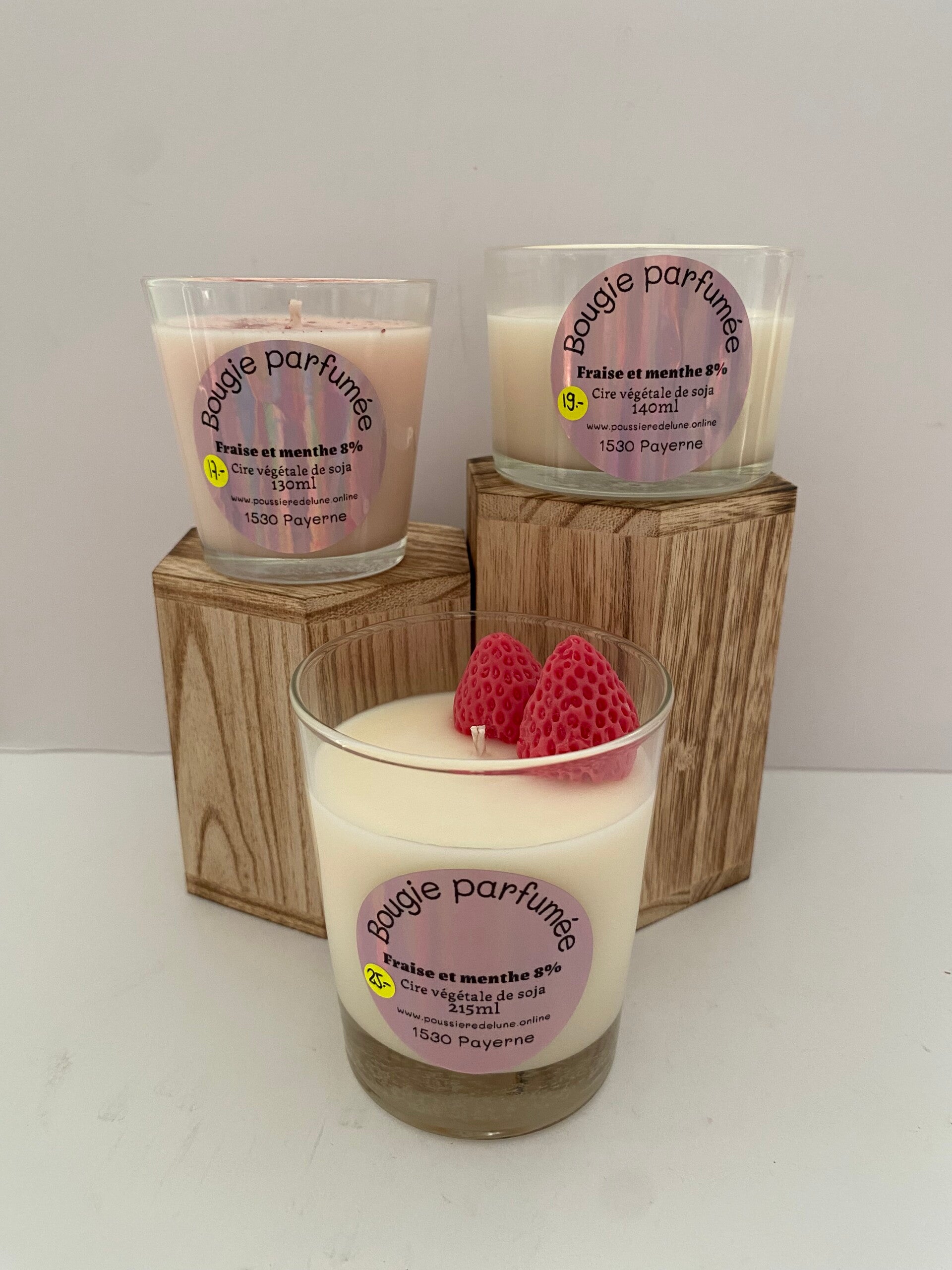 Bougie en cire de soja, senteur Fraise et menthe douce