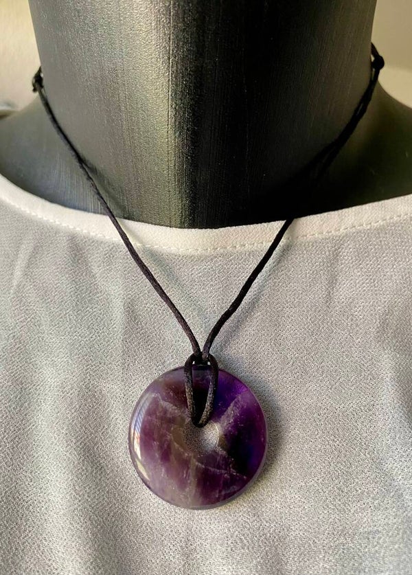 Collier cordon noir réglable, Donut Améthyste
