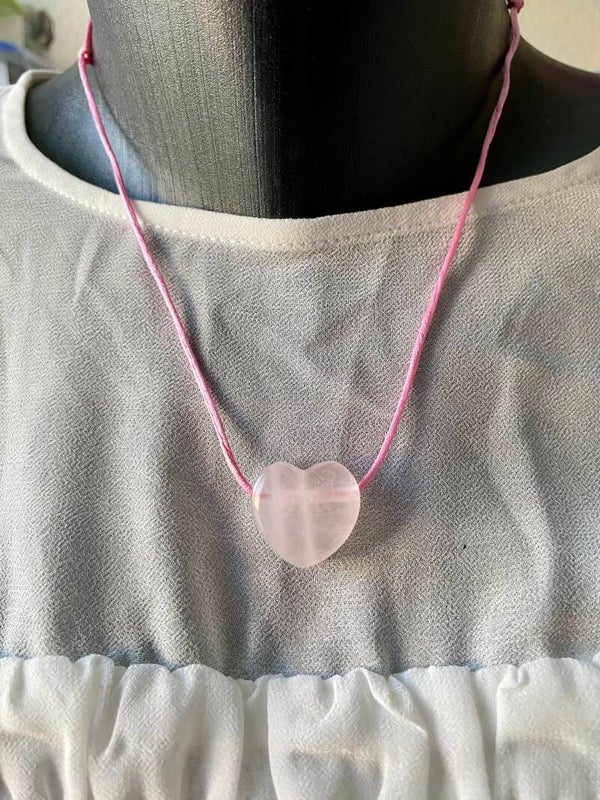 Collier Cœur Quartz rose