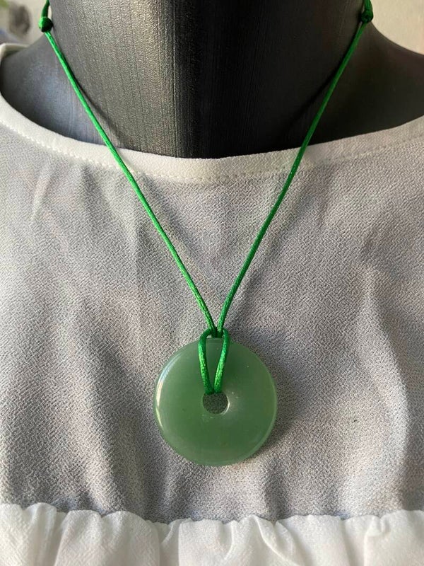 Collier cordon vert réglable Donut Aventurine verte