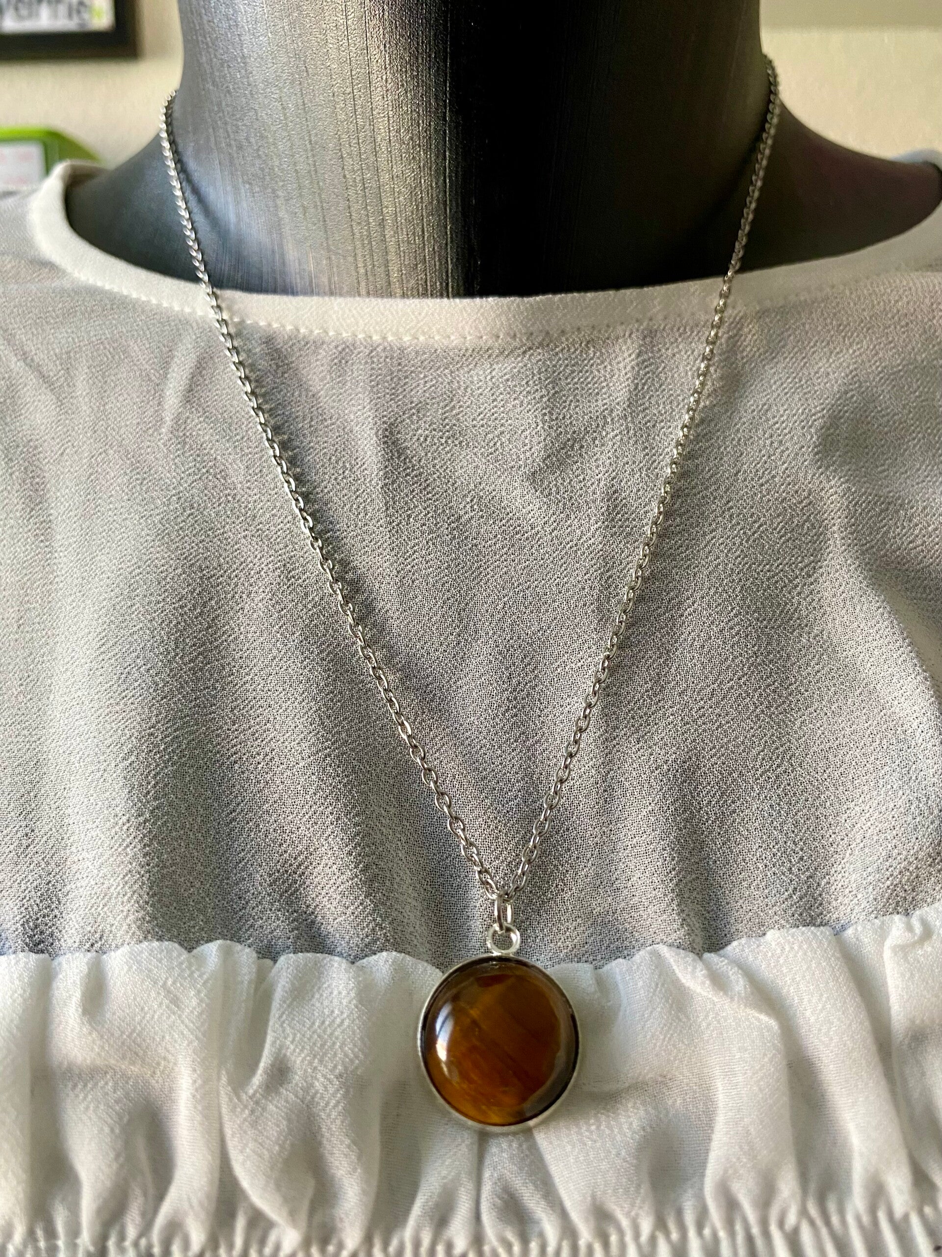 Collier chaîne inoxydable, Oeil de tigre