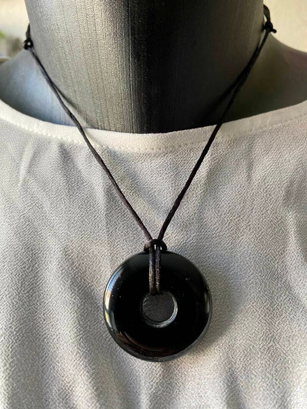 Collier cordon noir réglable, Donut Onyx