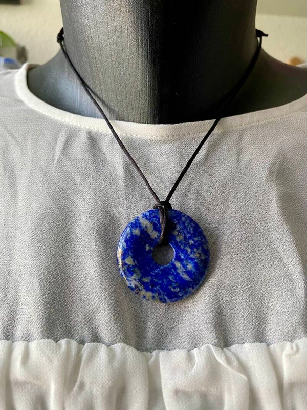 Collier cordon réglable noir, Donut Lapis-lazuli