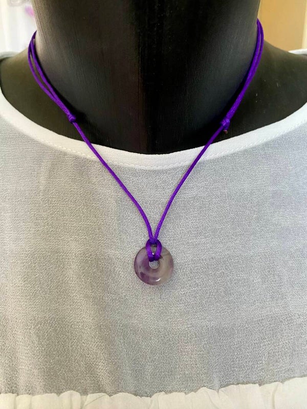 Collier cordon violet réglable, mini Donut Améthyste