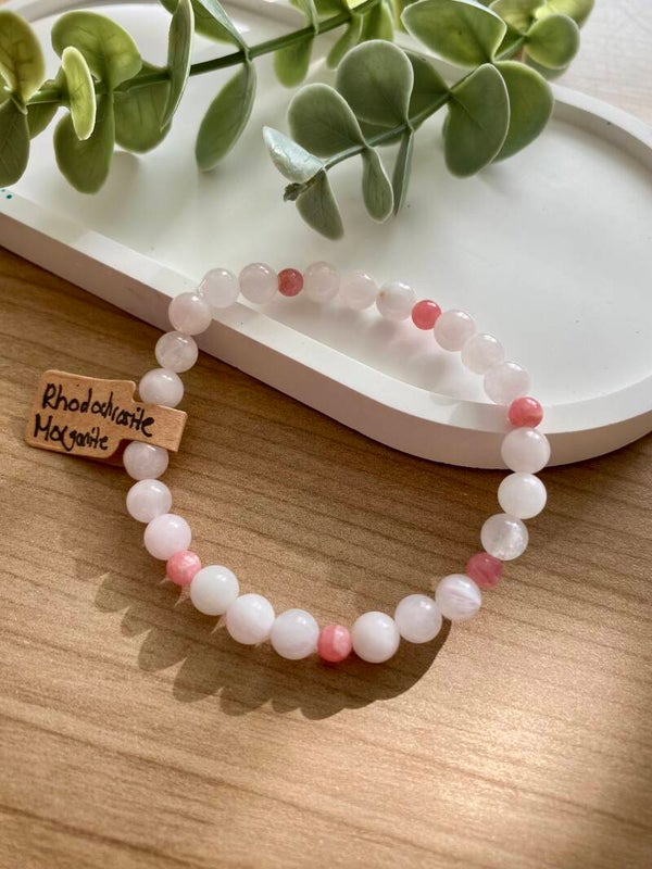 Bracelet Rhodochrosite et Morganite (numéro 320)