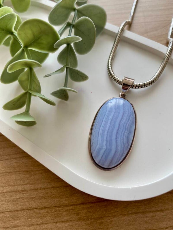 Collier Calcédoine bleue
