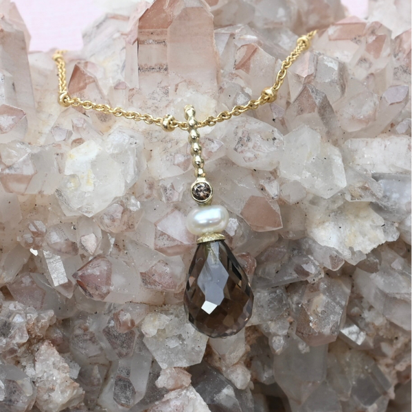 Gouden hanger met rookkwarts