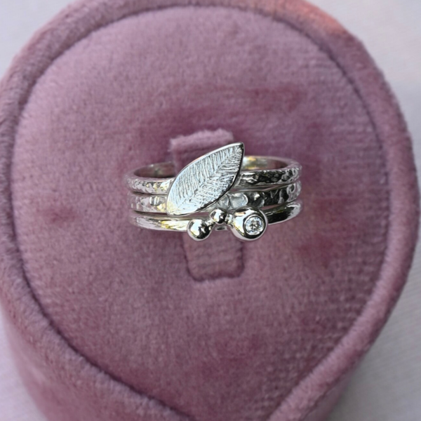 Zilveren ring stack blaadje
