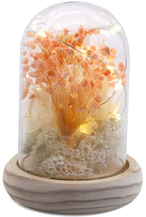 Glazen Stolp met gedroogde bloemen  12,5 x 9 cm