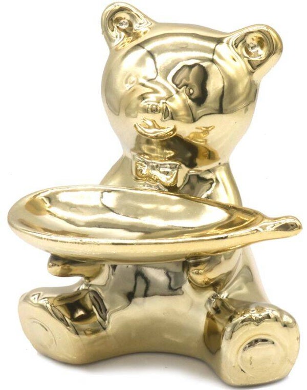 Keramische Beer met plateau 11,5cm Goud