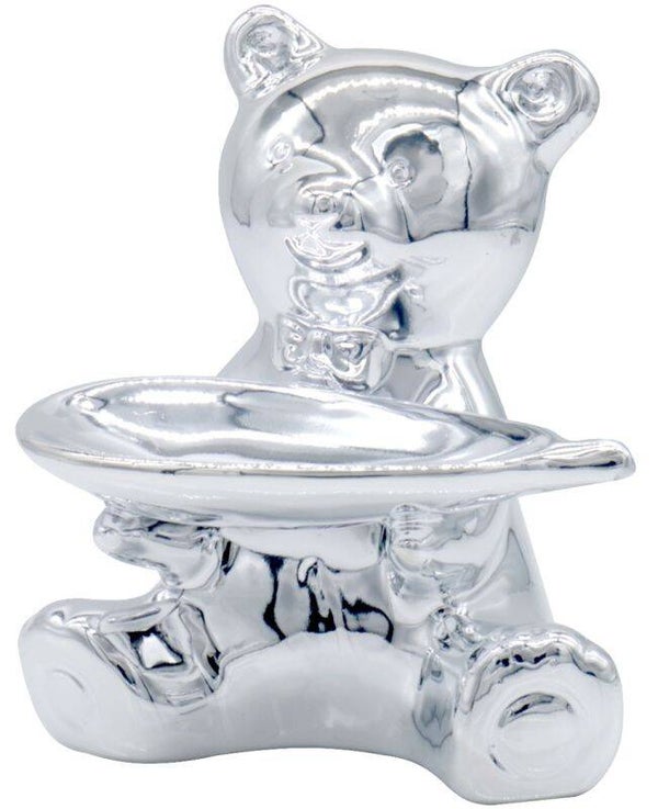 Keramische Beer met plateau 11,5cm Zilver