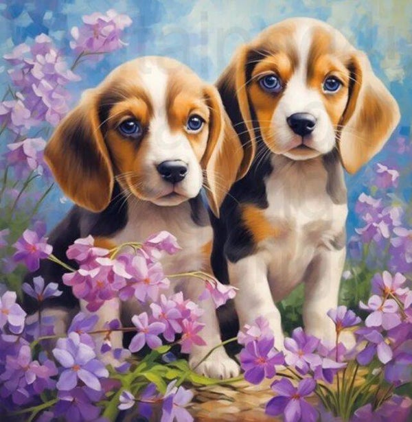 Diamond painting (ronde steentjes) Canvas 30x20 cm Puppy's