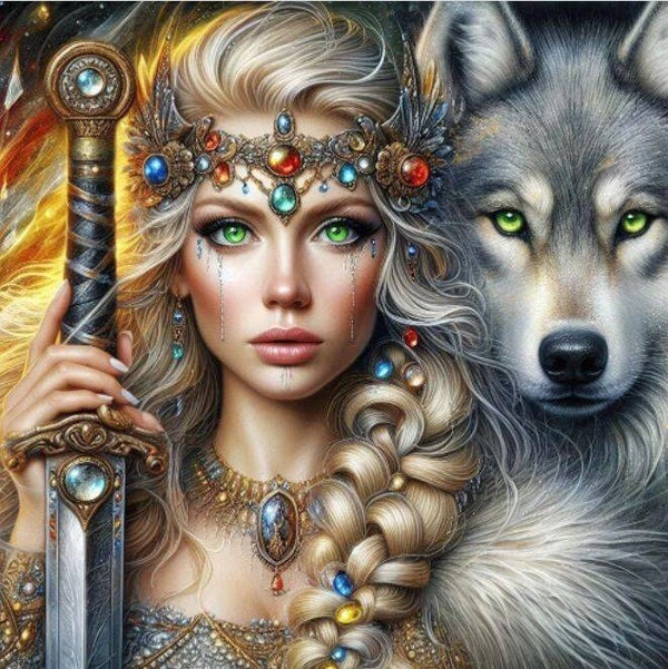 Diamond painting (ronde steentjes) Canvas 40x50 cm Warior and Wolf