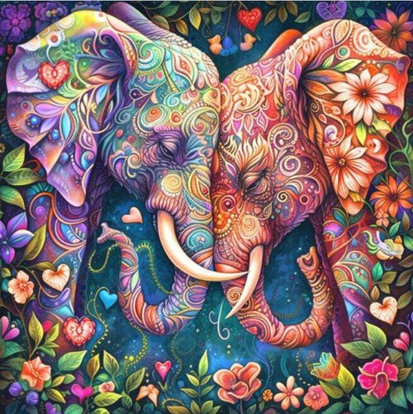 Diamond painting (ronde steentjes) Canvas 40x50 cm Olifanten mandala