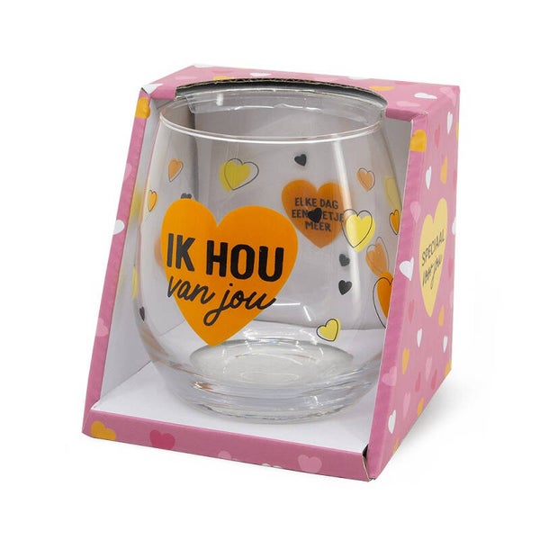 Glas met quote: Ik hou van jou