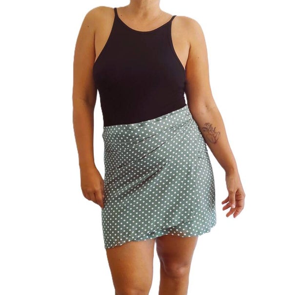 Falda Burdeos - Topos en verde - AGOTADA