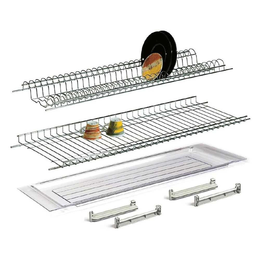 7930810 SCOLAPIATTI PER PENSILE IN ACCIAIO CROMATO cm. 76 - con vaschetta