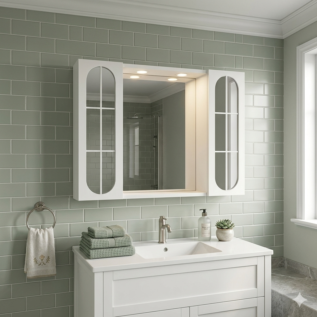 SPECCHIERA DA BAGNO PENSILE DOPPIO 'OLTEA' art. 940 led - laccata bianca - cod.2061342