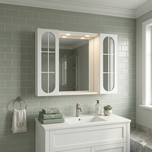 SPECCHIERA DA BAGNO PENSILE DOPPIO 'OLTEA' art. 940 led - laccata bianca - cod.2061342