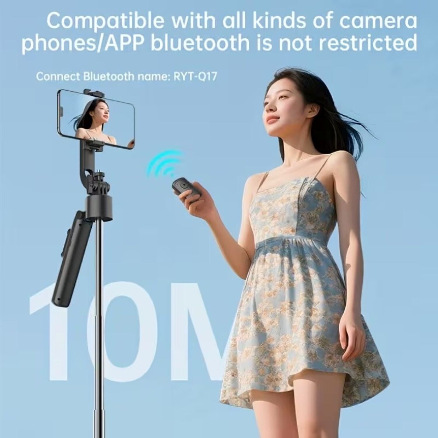 Kalandula Steel Designate Q17 Portable Selfie Stick with Smooth Wireless Connectivity Detachable Remote Control