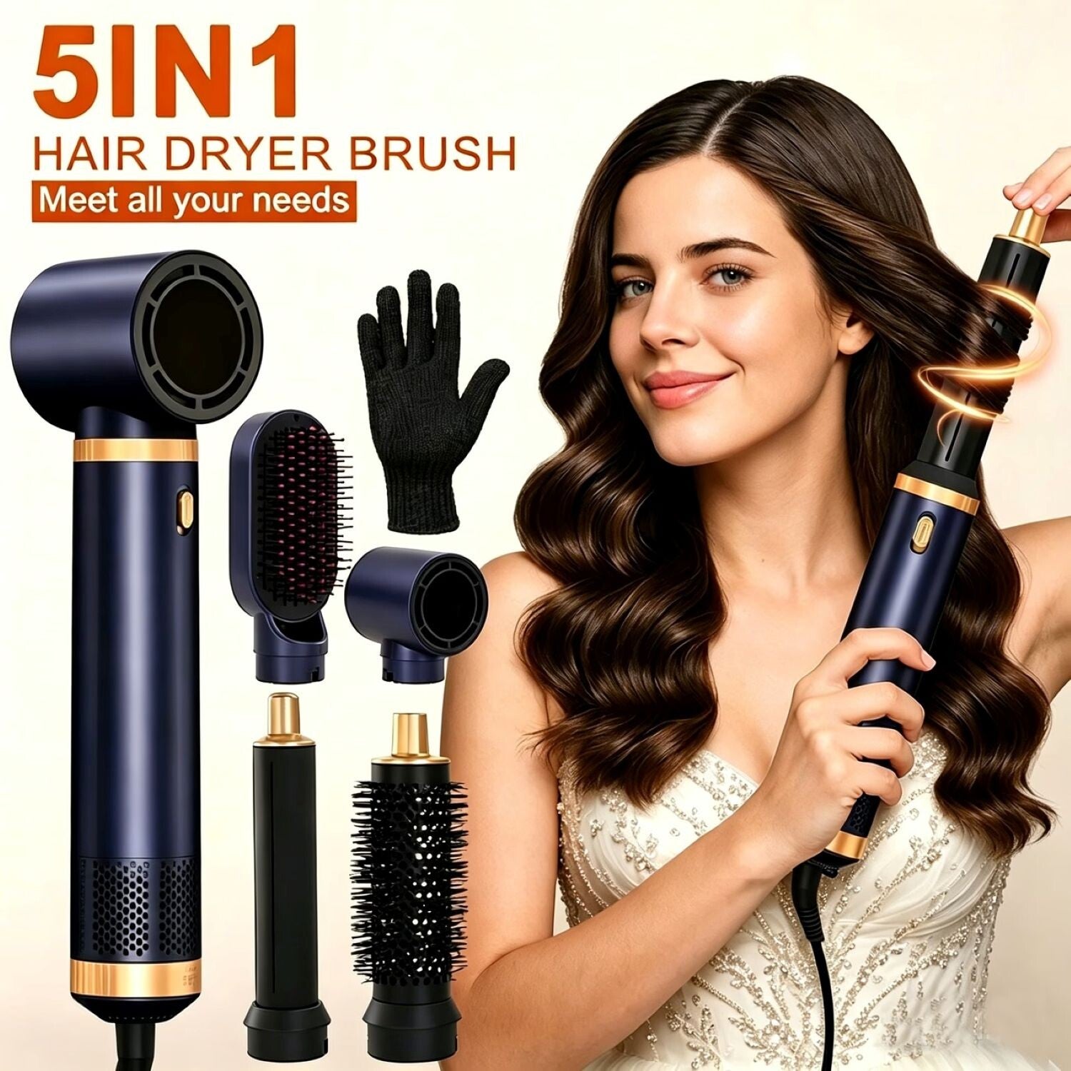 Kalandula Steel - Professional 5-in-1 Hot Air Styling Brush with Ionic Technology & Ceramic Barrel for All Hair Types