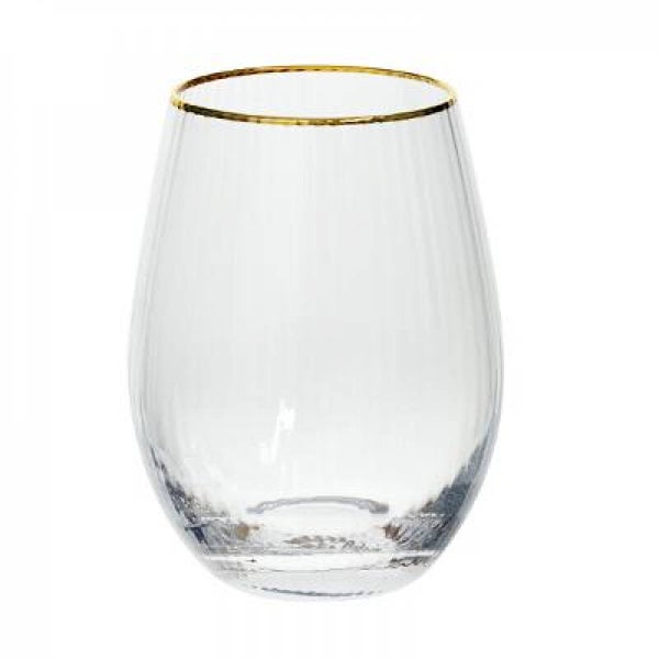 Lurik Set van 6 Waterglazen – Gestreept Glas met Goudkleurig Boordje